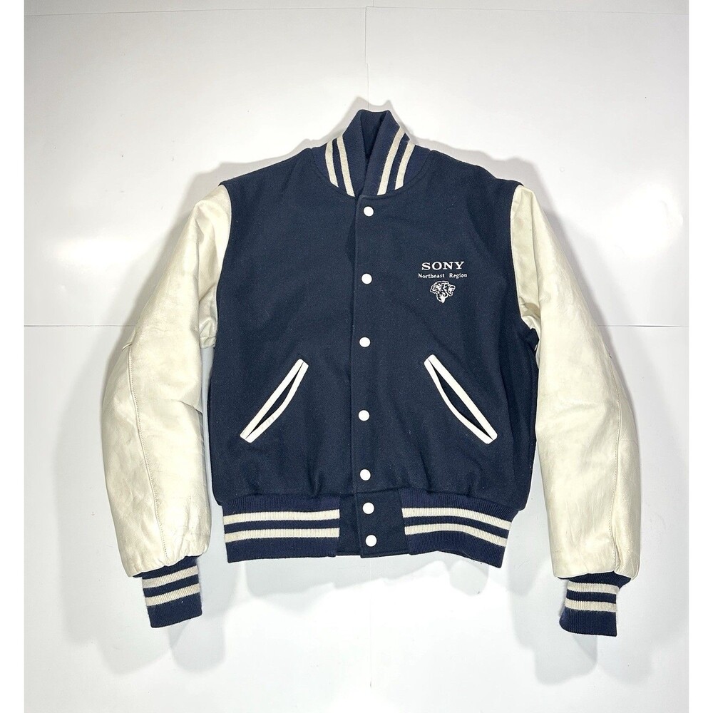 Vintage 90s Sony Northeast Region Varsity Jacket Men Small Leather Holloway Y2K